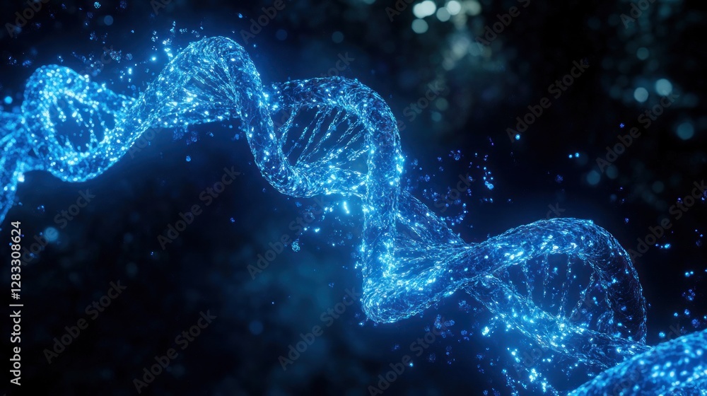 Glowing blue DNA helix strand. (1) Glowing blue DNA helix strand. (1)