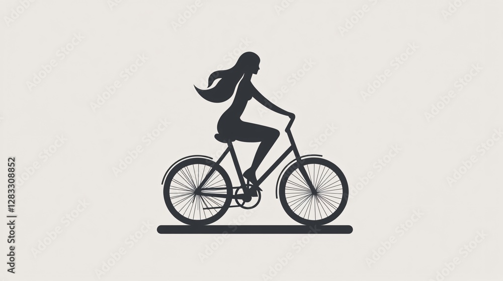 Obraz premium Monochrome Woman Biking Icon on White Background