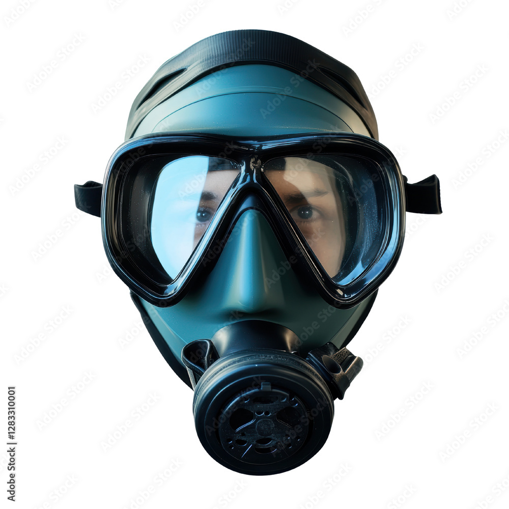 High-Tech Gas Mask Close-Up Isolated on Transparent Background High-Tech Gas Mask Close-Up Isolated on Transparent Background