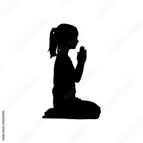 Black Women pray in hand  silhouette vector illustration on white background