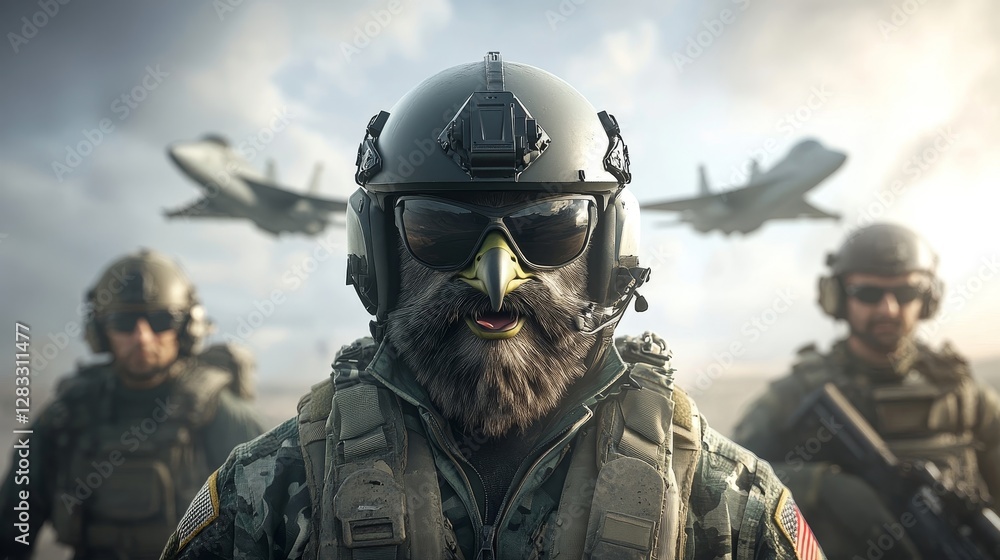 Military Personnel with Tactical Gear and Aircraft in Background Military Personnel with Tactical Gear and Aircraft in Background