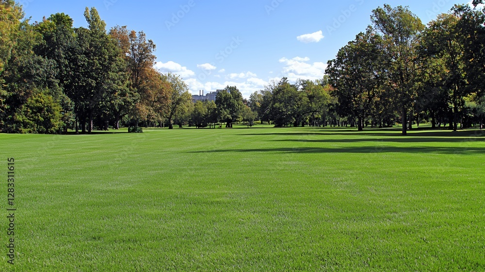 Lush Green Park Landscape Under a Sunny Sky Lush Green Park Landscape Under a Sunny Sky