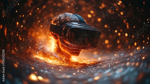 VR Head in Fiery Blast, Abstract Background photo