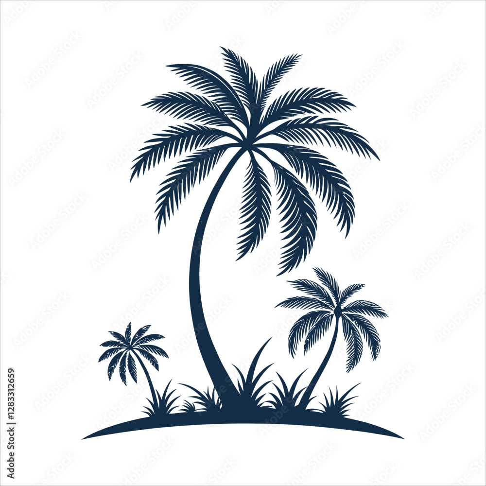 Obraz premium create a coconout tree silhouette vector icon desing with a white background
