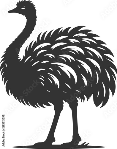 Ostrich standing with ruffled feathers animal vector silhouette