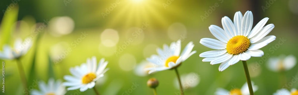 Daisy Flowers Bloom In Meadow Backgrounds At Springtime And Summer, Serving As Colorful Banners And Scenic Panoramas. 00001 Daisy Flowers Bloom In Meadow Backgrounds At Springtime And Summer, Serving As Colorful Banners And Scenic Panoramas. 00001