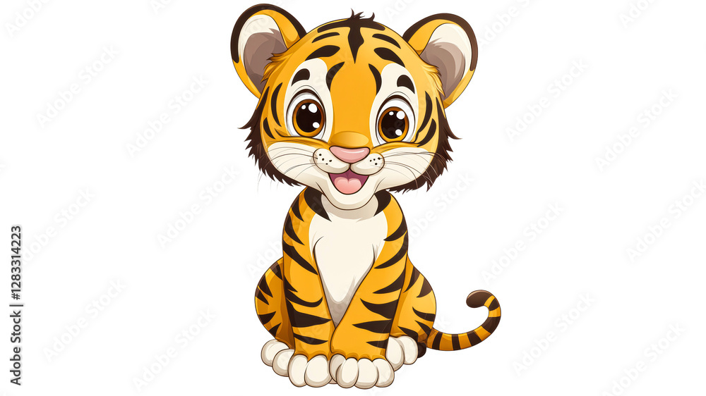 Cute cartoon tiger sitting happily with a smile Cute cartoon tiger sitting happily with a smile