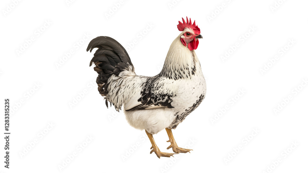 Fototapeta premium Proud black and white rooster in yard