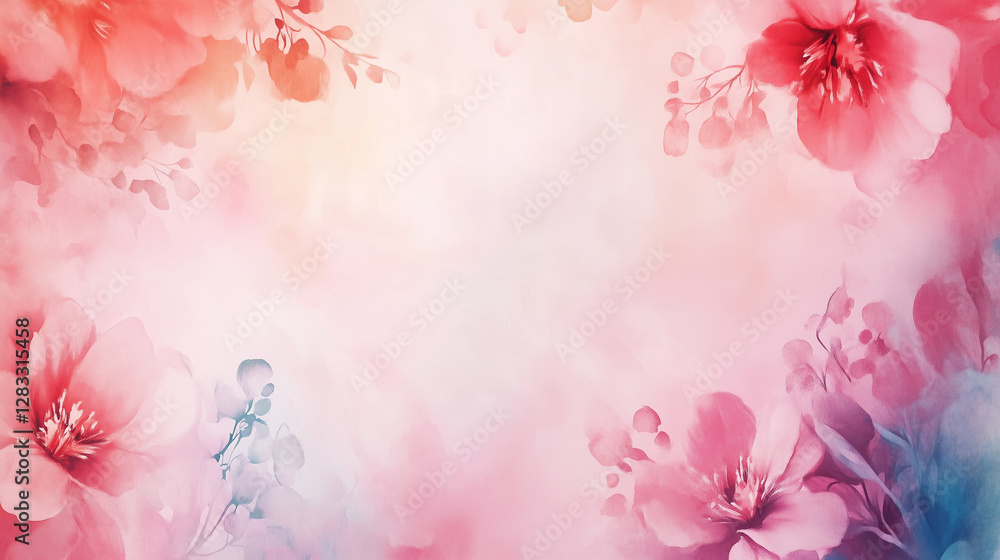 Obraz premium romantic flowers mockup, soft colorful watercolor mother's day background, copy space available. Soft colors, template for mother’s day card.
