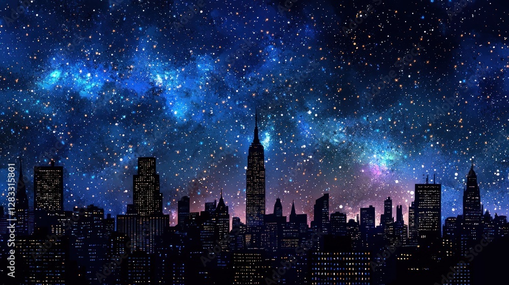 Obraz premium Night Cityscape Under a Starry Sky