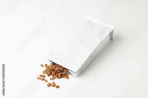 Package of Pet Food Spilled on a Clean Surface in a Bright Environment