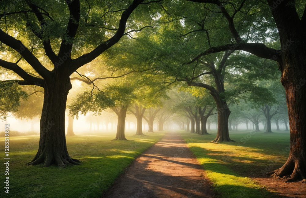Fototapeta premium Misty Tree-Lined Pathway