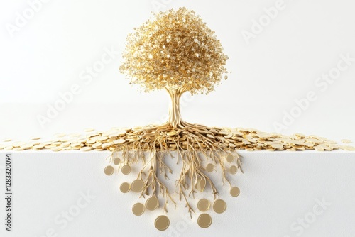 Financial growth tree symbolizing prosperity and wealth digital art minimalist style close-up inspiration