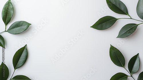 Green Leaves Frame on White Background