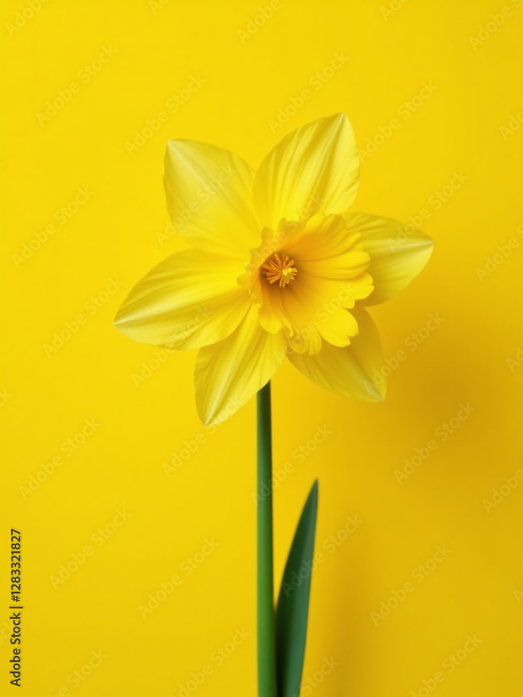 Obraz premium Bright Yellow Daffodil Blooms Against A Matching Yellow Backdrop In This Conceptual Design Featuring A Narcissus Flower. 00002