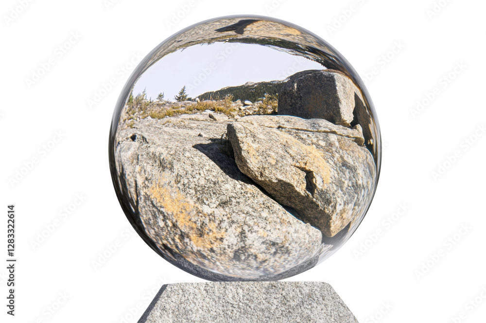 Obraz premium Glass sphere reflecting nature's hues, cut out