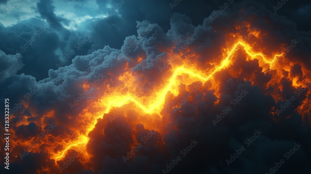 Erupting lightning bolt amidst dark clouds nature's fury digital art dramatic scene aerial view energy Erupting lightning bolt amidst dark clouds nature's fury digital art dramatic scene aerial view energy