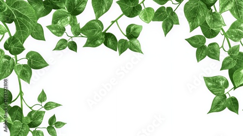 Green Leaves Frame on White Background