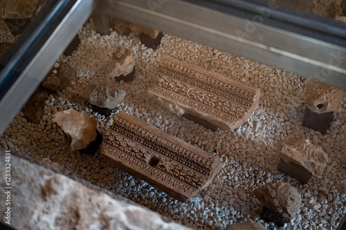Archaeological finds, ancient architectural elements, remains of a Muslim mosque found in the historical part of Antalya, Turkey