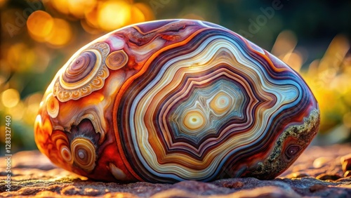 Close-up of a beautiful agate mushroom stone with intricate patterns and swirling colors, nature, rock, nature, rock