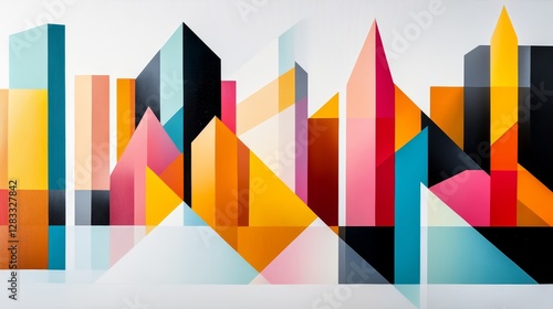 Vibrant Abstract Cityscape with Geometric Shapes and Bold Colors