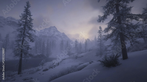 Wallpaper Mural Snowy landscape with towering peaks and serene atmosphere Torontodigital.ca