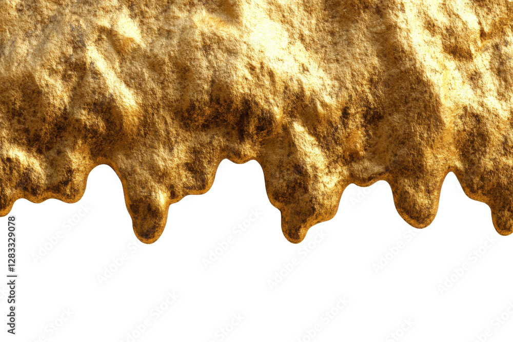 Gold melt dripping with shiny texture and flow, cut out