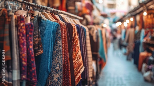 Wallpaper Mural Colorful Fabrics and Garments Hanging in Bustling Market Aisle Torontodigital.ca