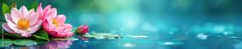 Delicate floral arrangement on a serene blue water surface, flowers, garden Delicate floral arrangement on a serene blue water surface, flowers, garden