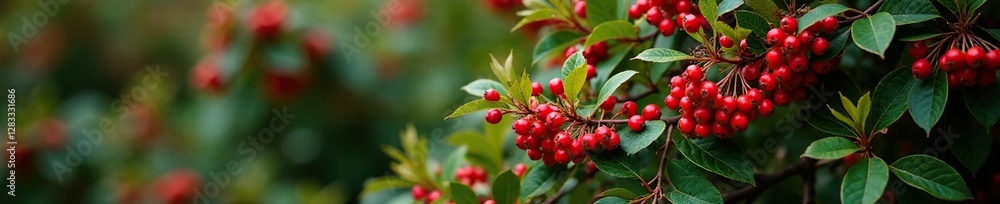 Red bayberry tree with dense foliage and berries, shrubs, garden Red bayberry tree with dense foliage and berries, shrubs, garden