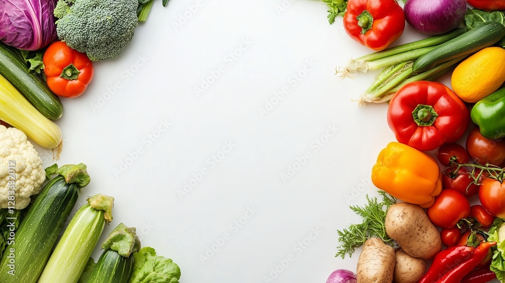 Fresh Vegetables in a Circular Arrangement on a Light Background for Healthy Cooking Fresh Vegetables in a Circular Arrangement on a Light Background for Healthy Cooking