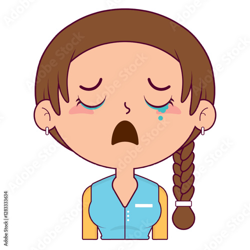 girl braid hair crying face cartoon cute