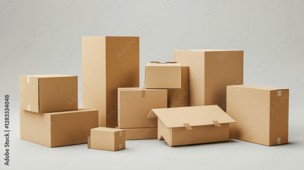 Cardboard boxes for delivering parcels by mail. Realistic vector illustration set of carton empty open and closed brown packages in different positions. Cargo and shipping craft packs mockup. Cardboard boxes for delivering parcels by mail. Realistic vector illustration set of carton empty open and closed brown packages in different positions. Cargo and shipping craft packs mockup.