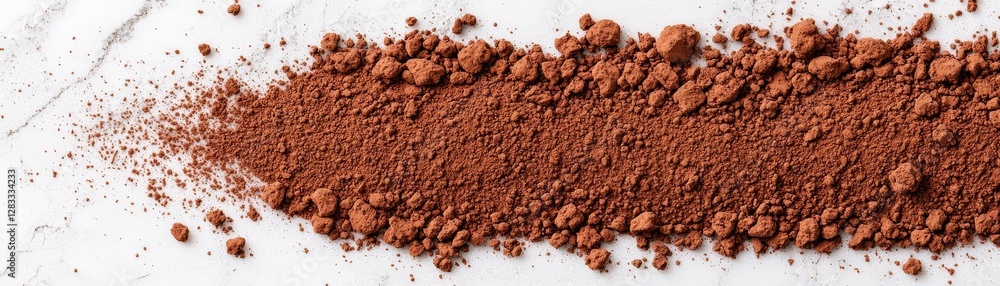 A fine line of cocoa powder on a marble surface, highlighting its rich color and texture, perfect for baking or beverages. A fine line of cocoa powder on a marble surface, highlighting its rich color and texture, perfect for baking or beverages.