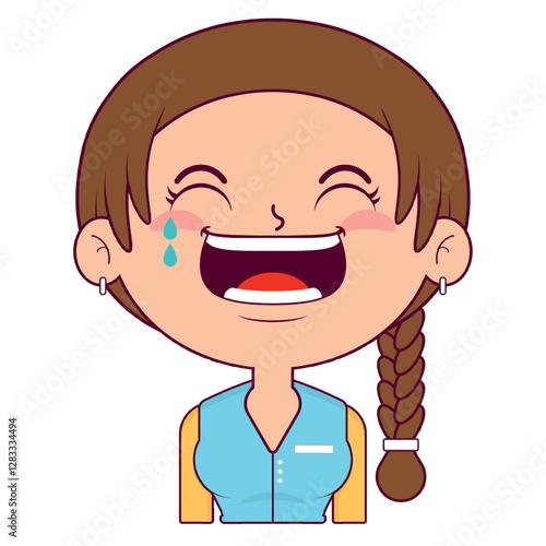girl braid hair laughing face cartoon cute