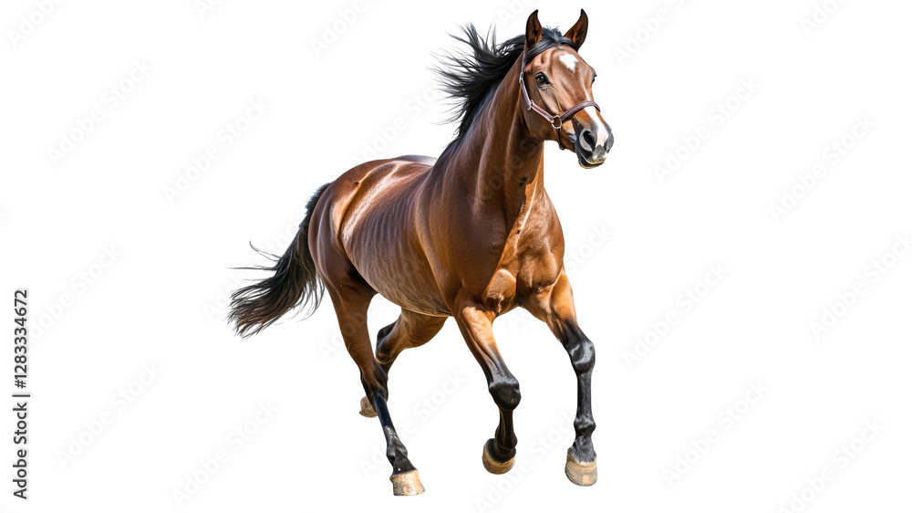 Obraz premium Beautiful brown horse running in the field