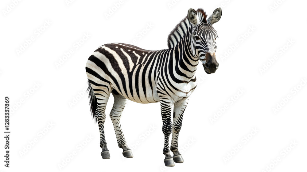 Fototapeta premium Zebra in natural pose on white background