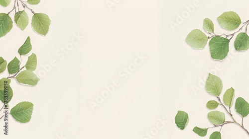 Green Leaves on Beige Background:  Soft Watercolor Botanical Illustration