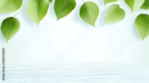 Green Leaves on Light Blue Background