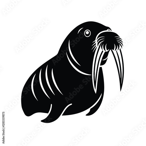 A black and white vector of a walrus-.
