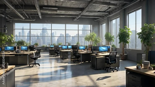 Wallpaper Mural Modern Open Office Space with City View, Ideal for Business and Corporate Concepts Torontodigital.ca