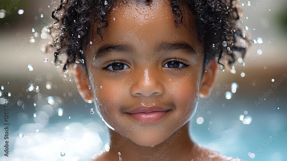Joyful child beams with happiness in a swimming pool, embodying pure delight and carefree summer moments. Joyful child beams with happiness in a swimming pool, embodying pure delight and carefree summer moments.