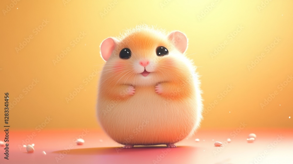 Adorable Hamster With Chubby Cheeks Smiles Sweetly, Paws Together. Great For Animal Lovers, Pet Shops, Or Children'S Content! Adorable Hamster With Chubby Cheeks Smiles Sweetly, Paws Together. Great For Animal Lovers, Pet Shops, Or Children'S Content!