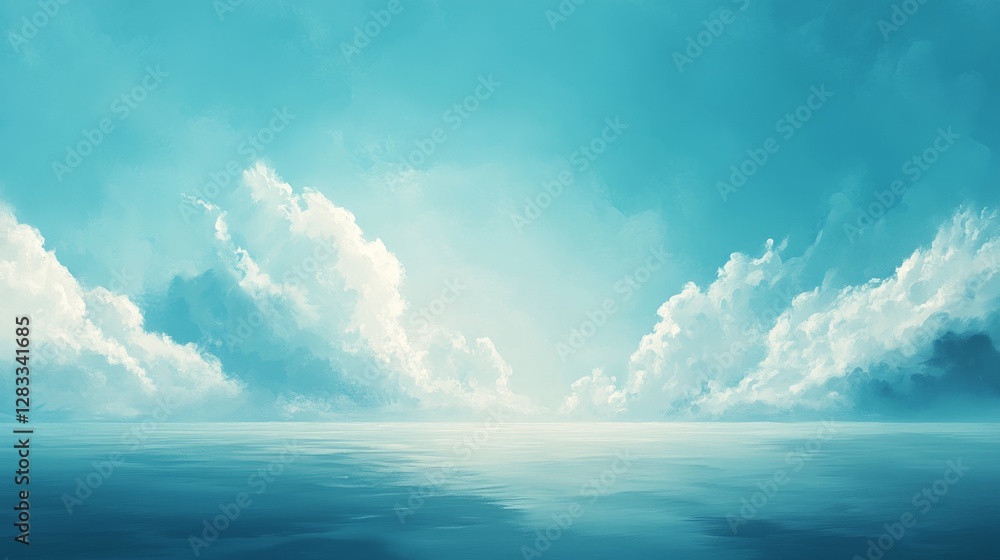 Ethereal Azure Canvas with Soft Clouds and Delicate Sea Reflection Ethereal Azure Canvas with Soft Clouds and Delicate Sea Reflection