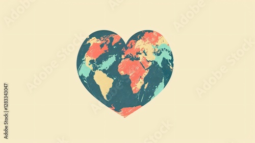 Illustration of Planet Earth with Heart-Shaped Landmasses