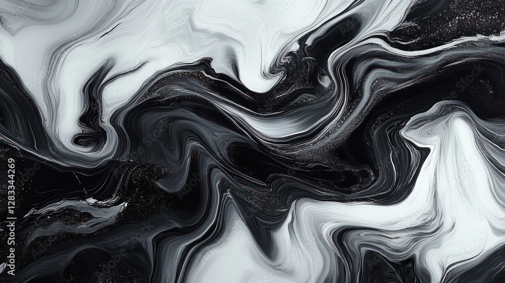 Obraz premium Black and White Marble Swirl Abstract Art