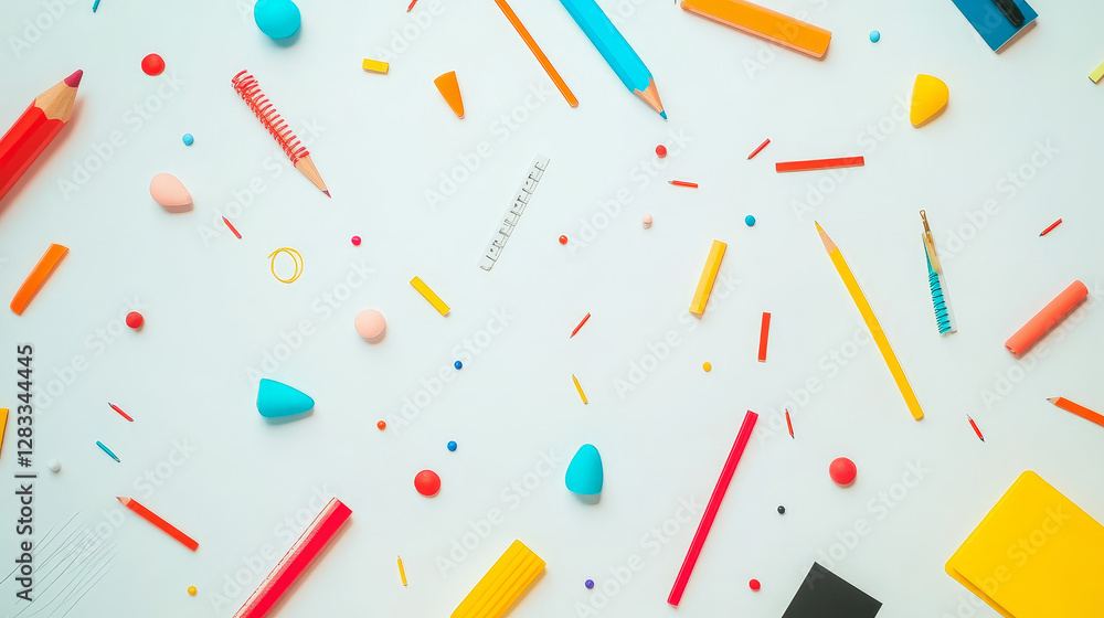 A set of stationery and school supplies. Multi-colored image of objects on a white background. Elements and templates for design. Vectron illustration. A set of stationery and school supplies. Multi-colored image of objects on a white background. Elements and templates for design. Vectron illustration.