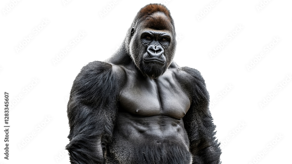 Majestic gorilla poses in natural habitat setting Majestic gorilla poses in natural habitat setting