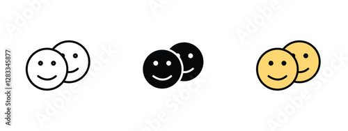 Set of 3 pixel perfect Smile icon with 1 unexpanded, 1 silhouette, a simple and clear smile icon representing happiness or positivity.