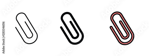 Set of 3 pixel perfect Attachment clip icon with 1 unexpanded, 1 silhouette, a simple and clear attachment clip icon representing file or document attachment.